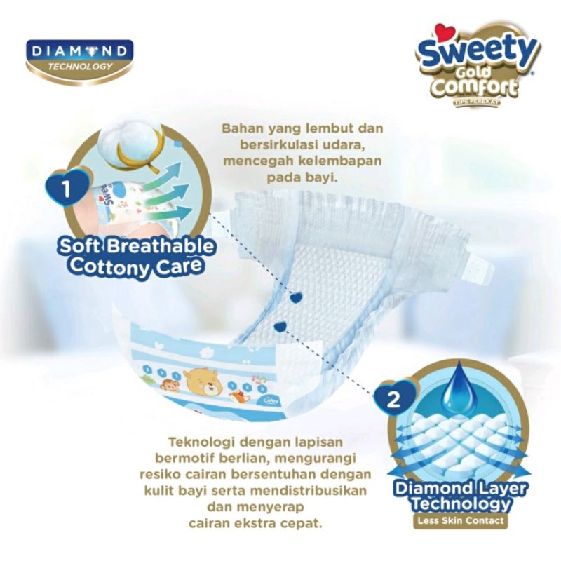 Popok Bayi Sweety GOLD COMPORT NB52 Tipe Perekat Bayi Baru Lahir NEWBORN GOLD NB 52 (&lt;5Kg)Per 1 PACK