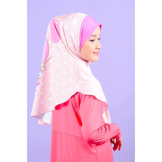 BERGO PRINTING ANAK MOTIF ANIMASI QALEY POLKADOT / JILBAB ANAK LUCU / HIJAB INSTANT ANAK KARAKTER LUCU