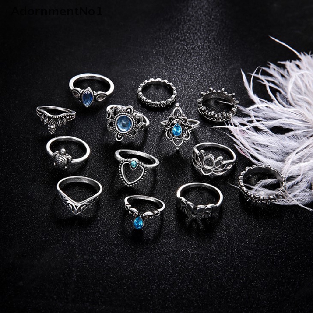 (AdornmentNo1) 13pcs / Set Cincin Gaya Retro Boho Bohemia Motif Bintang + Permata Untuk Perhiasan Wanita