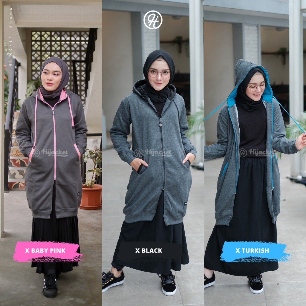 Jaket Tebal Wanita Hijab Hijacket Basic Black Hijaket Hoodie Original Model Polos Panjang-5
