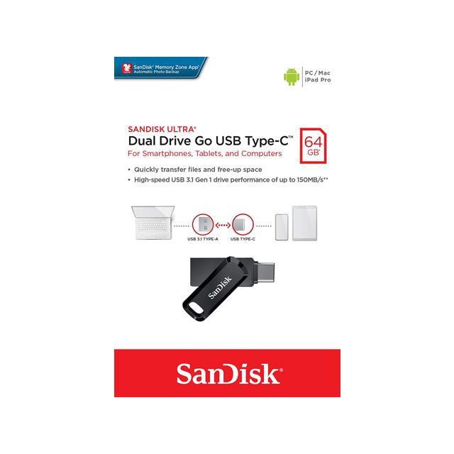 Flashdisk otg 64gb SanDisk Ultra Dual Drive Go USB Type C 64GB (Sdddc3 64Gb)