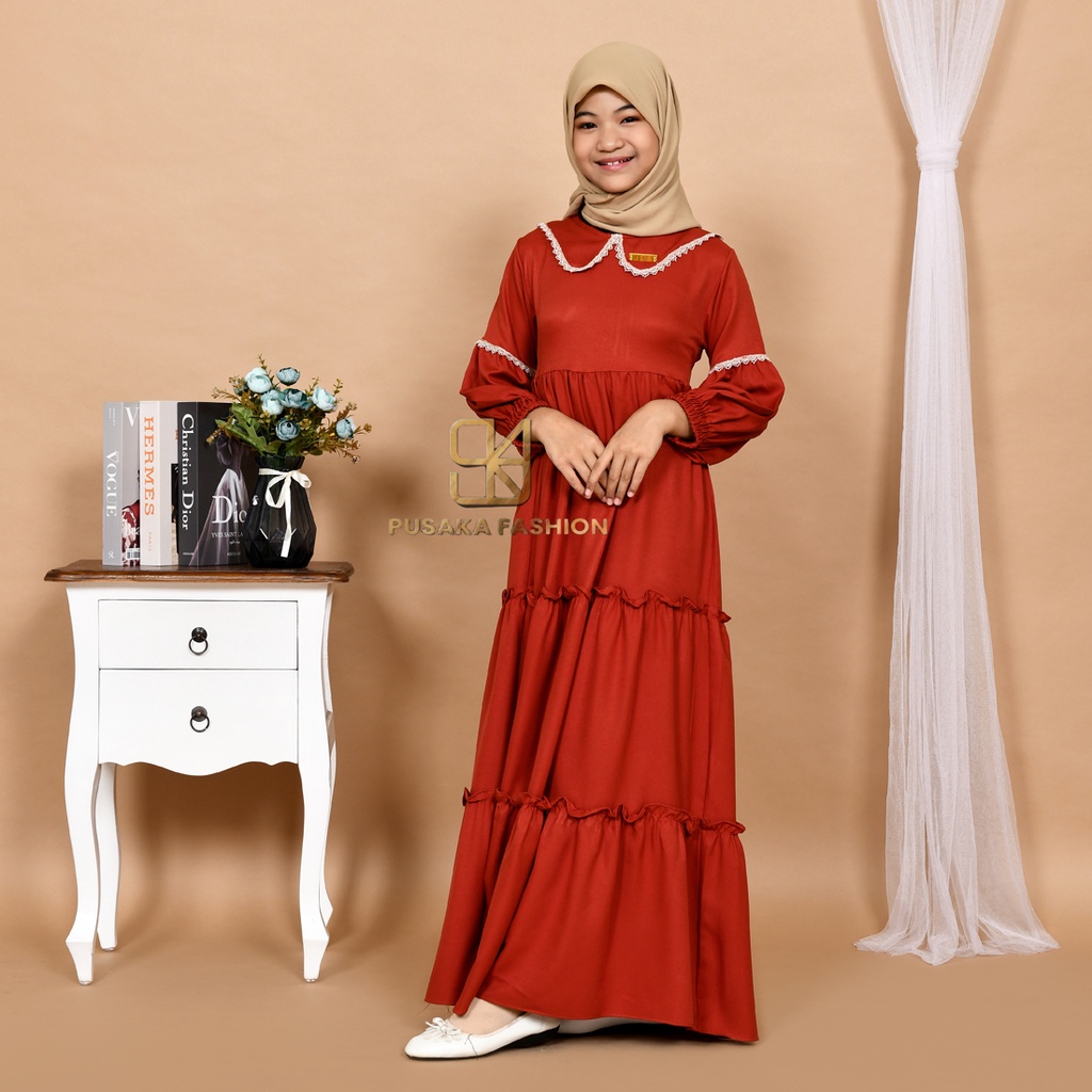 NAYLA kids gamis anak muslim perempuan tanggung long dress serut susun kid wanita anak usia 4 5 6 7 8 9 10 11 12 13 14 tahun warna putih tulang bw hitam lilac wardah dusty pink fashion muslim anak pesantren  ngaji manasik haji maulid nabi sekolah agama