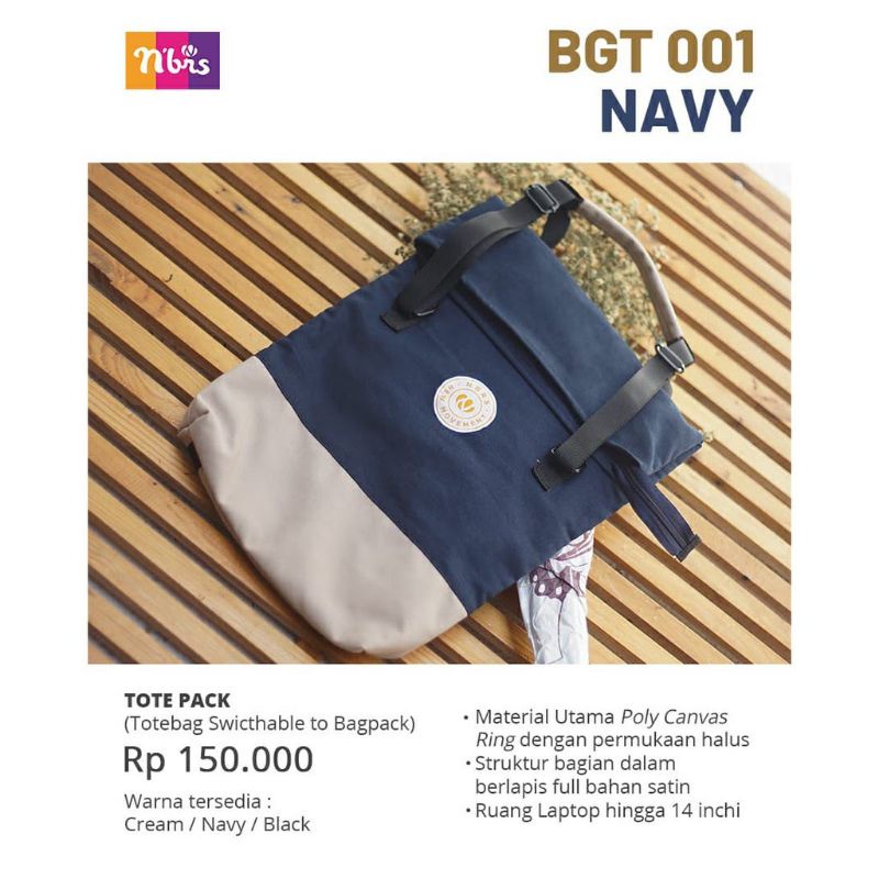 NIBRAS TOTEBAG 2 IN 1 | BGT 001 NAVY CREAM BLACK