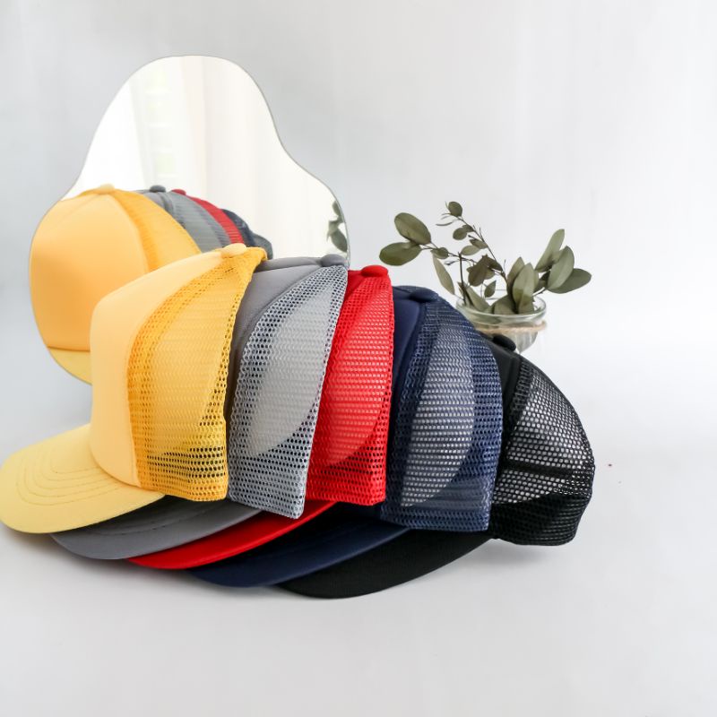 [Bisa COD] Topi Baseball Jaring Trucker Polos