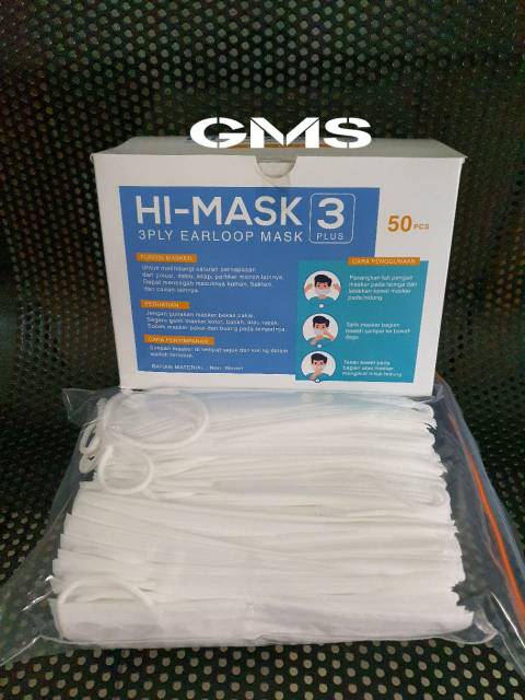 Masker 3 Ply Earloop Dan Hijab / Surgical Mask 3 Ply Merk Hi - Mask Per Box isi 50 Pcs