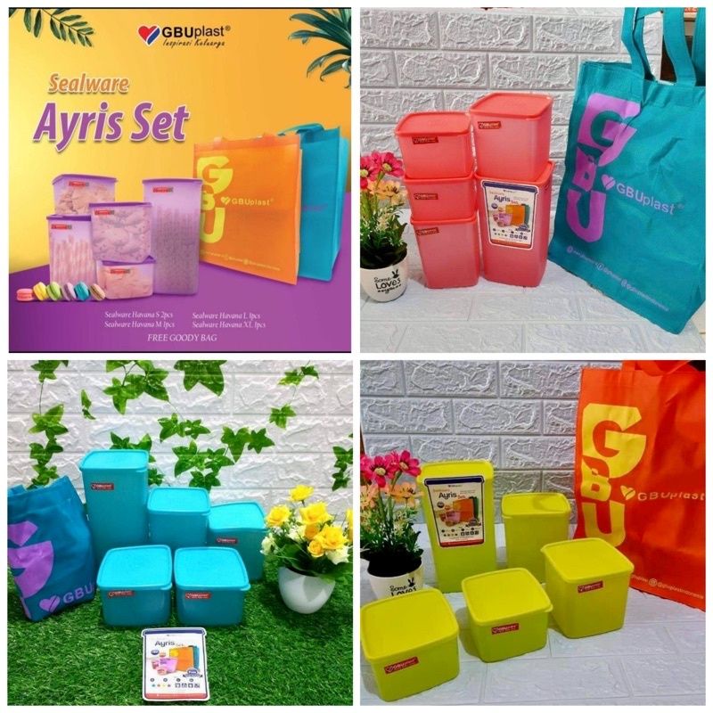 GBU Plast Ayris Toples Set 5 Pcs Free Goody Bag BPA Free Food Grade Free Packing Kardus