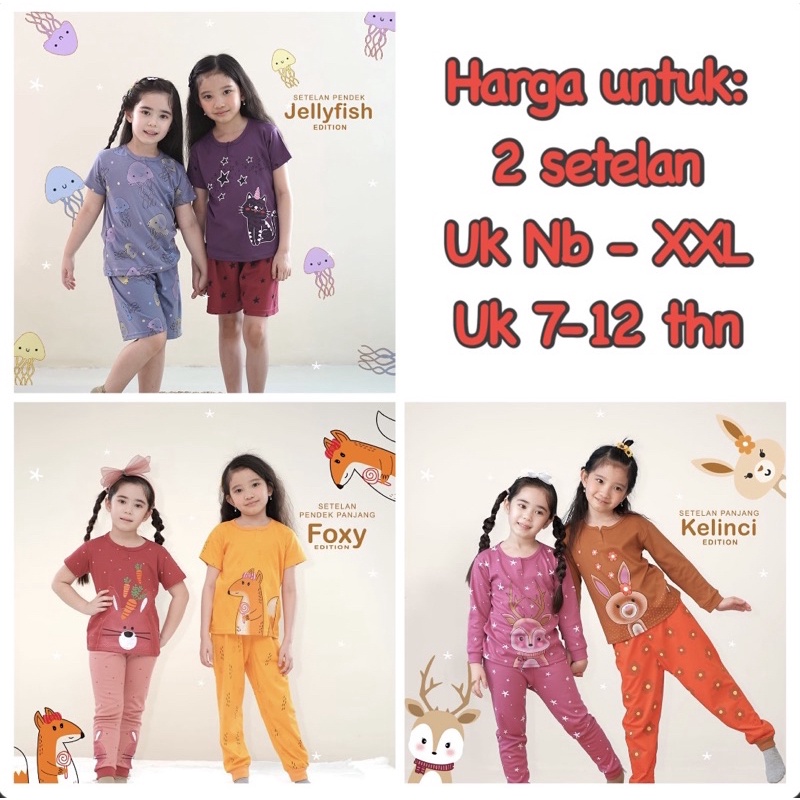 2 setelan Kazel x Zebe Piyama Girl Foxy / Jellyfish / Kelinci Edition (0-12 tahun) CBKS SO