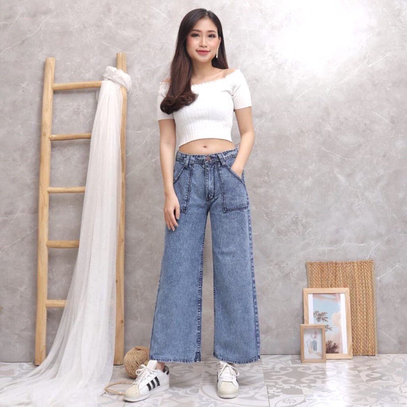 Highwaist Kulot Jeans Wanita / Kulot Jeans kantong / Kulot Jins / Kulot murah