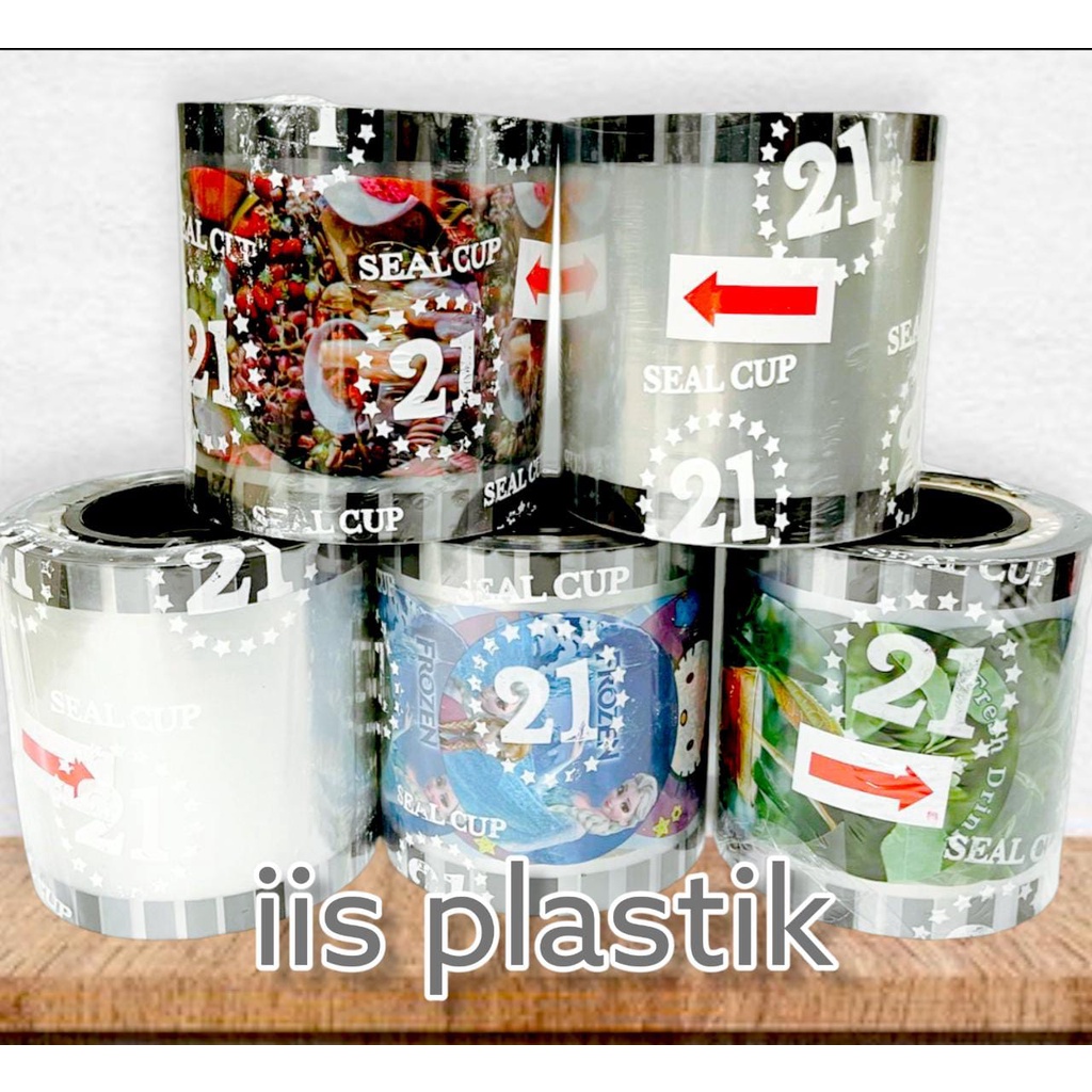 SEAL CUP DAUN TEH POLOS BUAH KARTUN 21 ( Merk random sesuai STOK ) 1000cup - PLASTIK LID SEALER CUP