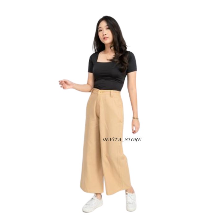 Celana Kulot Wanita Highwaist Kekinian Ala Korea Basic HW Pinggang Karet Celana Culotte Panjang Premium