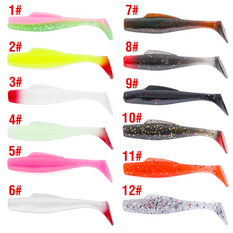 1 / 6 Pcs Umpan Pancing Soft Bait Bentuk Cacing Bahan Plastik Silikon Lembut Ukuran 8Cm / 5G 12 Warna