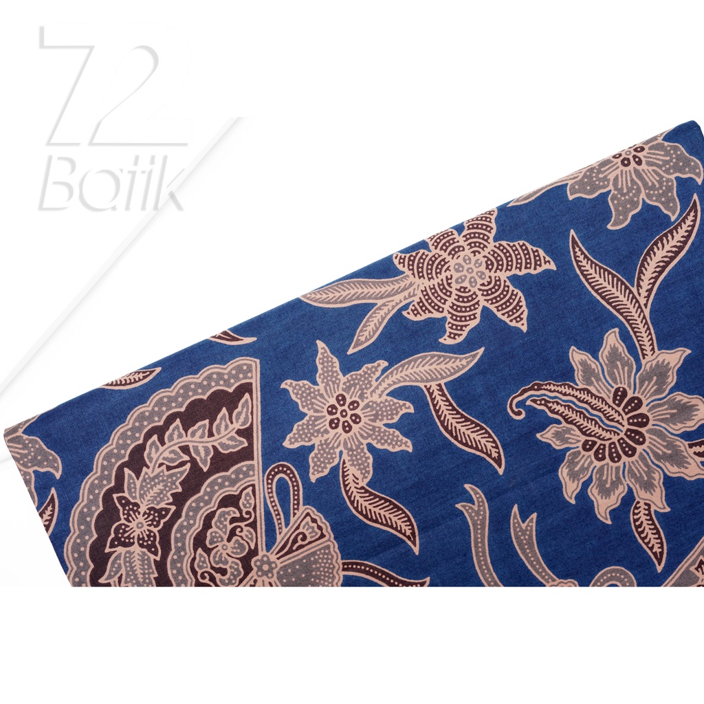 KAIN BATIK PREMIUM Bahan Katun Motif Kembang Kipas Warna Biru 722546 Cap 72 Jarik Jarit Samping Kebat Panjang Batik Katun Modern Premium Bahan Seragam Batik Pernikahan Kantor Keluarga Murah Kamen Jadi Batik Bali Lembaran