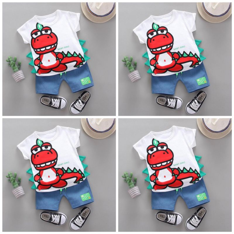 BAJU SETELAN ANAK LAKI LAKI DAN PEREMPUAN 1-5 TAHUN MOTIF BABY DINO