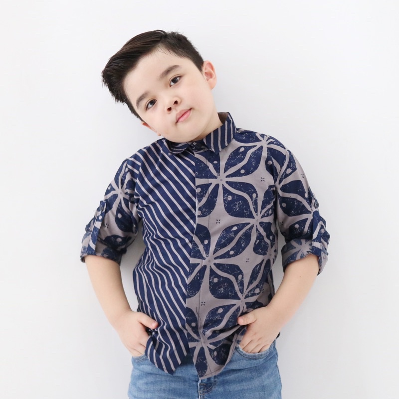 READY STOCK Kemeja Batik Anak / Ayah Lengan Panjang By Little Malik Batik, Kombinasi Garis