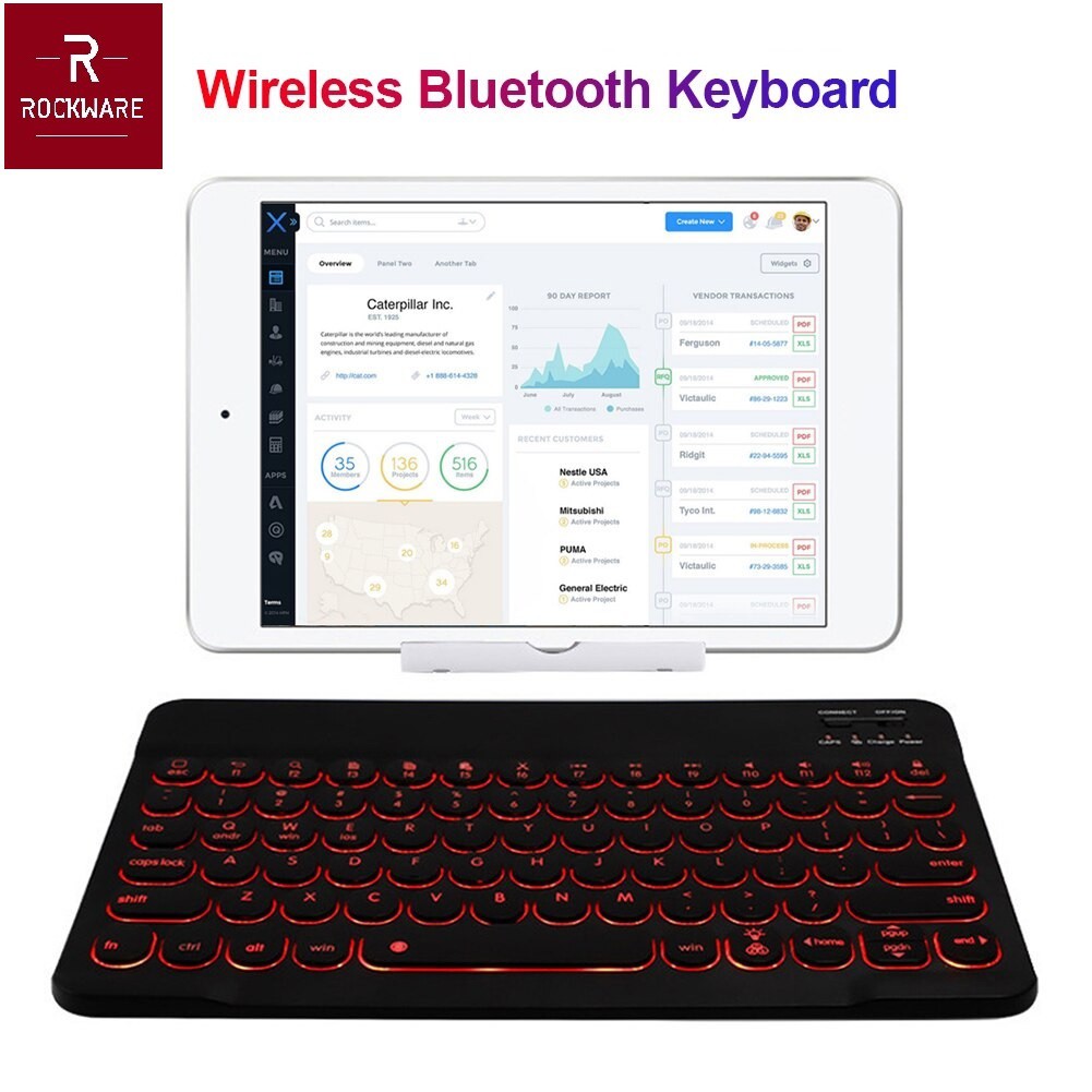 ROCKWARE RW-0301D - Universal Slim Bluetooth Backlit 7 LED Keyboard