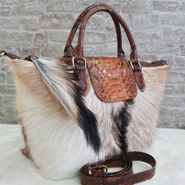 Loca bags bulu kambing asli mix kulit python asli