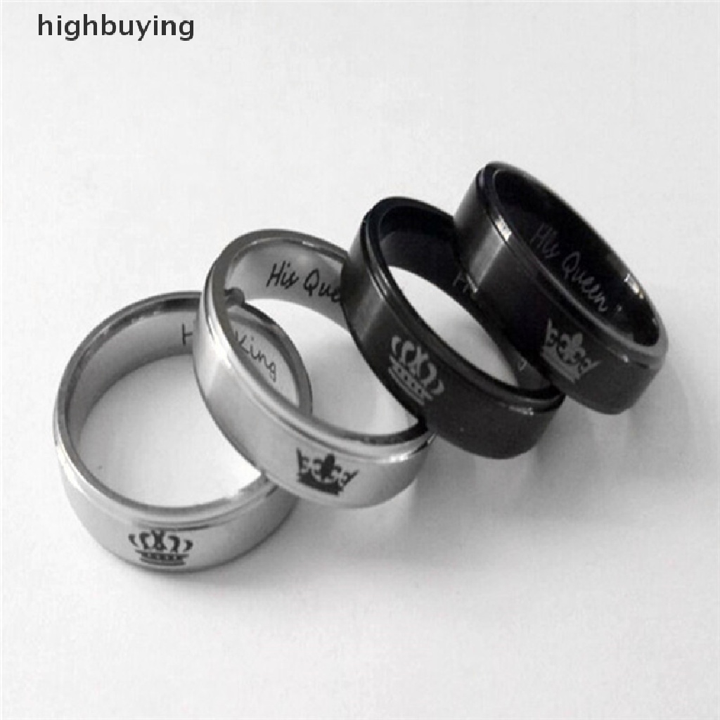 Hbid Cincin Stainless Steel Motif Tulisan HIS Queenher KING Untuk Pasanganpriawanita