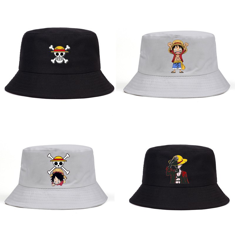 One Piece Topi Bucket Motif Anime Bajak Laut Bahan Katun 100%