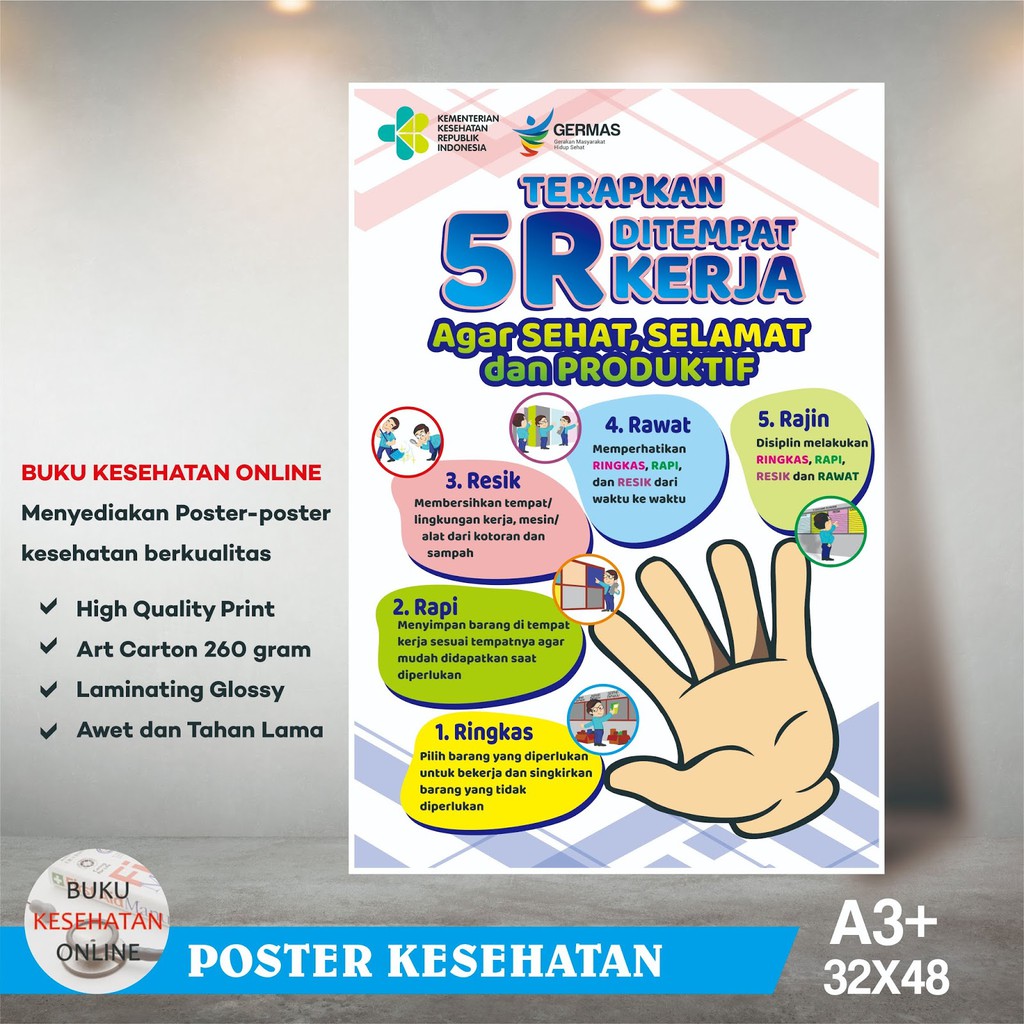 

Poster Kesehatan - TERAPKAN 5R DITEMPAT KERJA (2) - LAMINATING GLOSSY