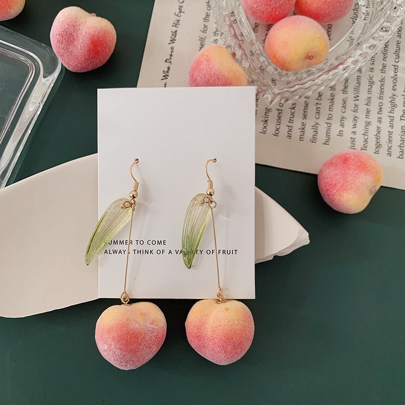 Anting Tusuk Gantung Bahan Sterling Silver 925 Desain Buah Peach Gaya Korea Untuk Wanita