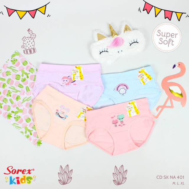 Sorex kid 3 pc celana dalam anak perempuan girl cewe 2 3 4 5 6 7 m L Xl