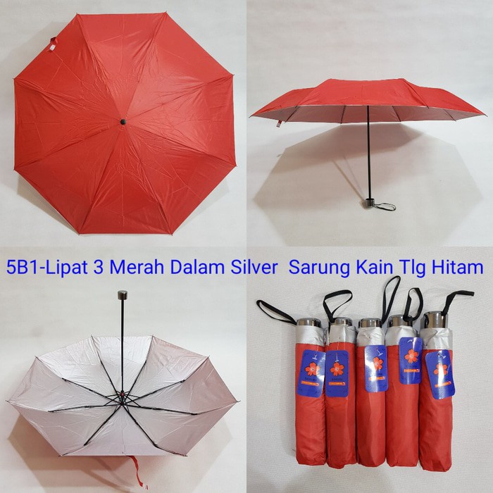 PAYUNG LIPAT 3 WARNA POLOS ADA LAPISAN UV | SAKURA 5B + SARUNG