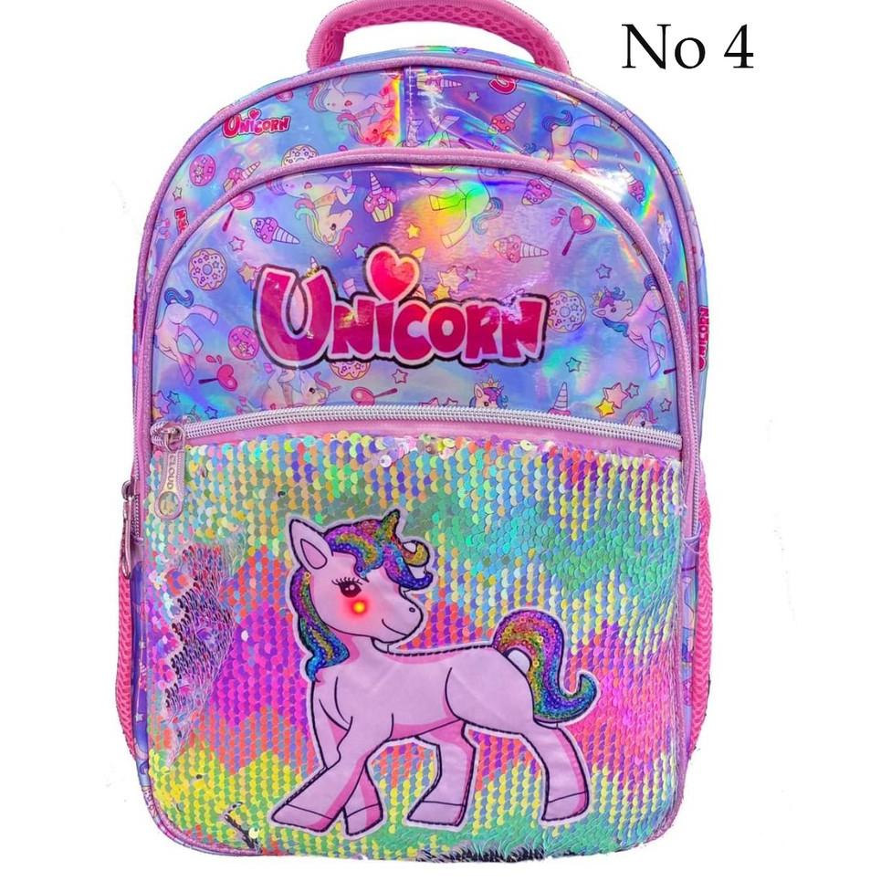TER TAS Anak Perempuan Ransel SD Sequin USAP Berubah KUDA AJAIB LED MataLampu IMPORT W0M6