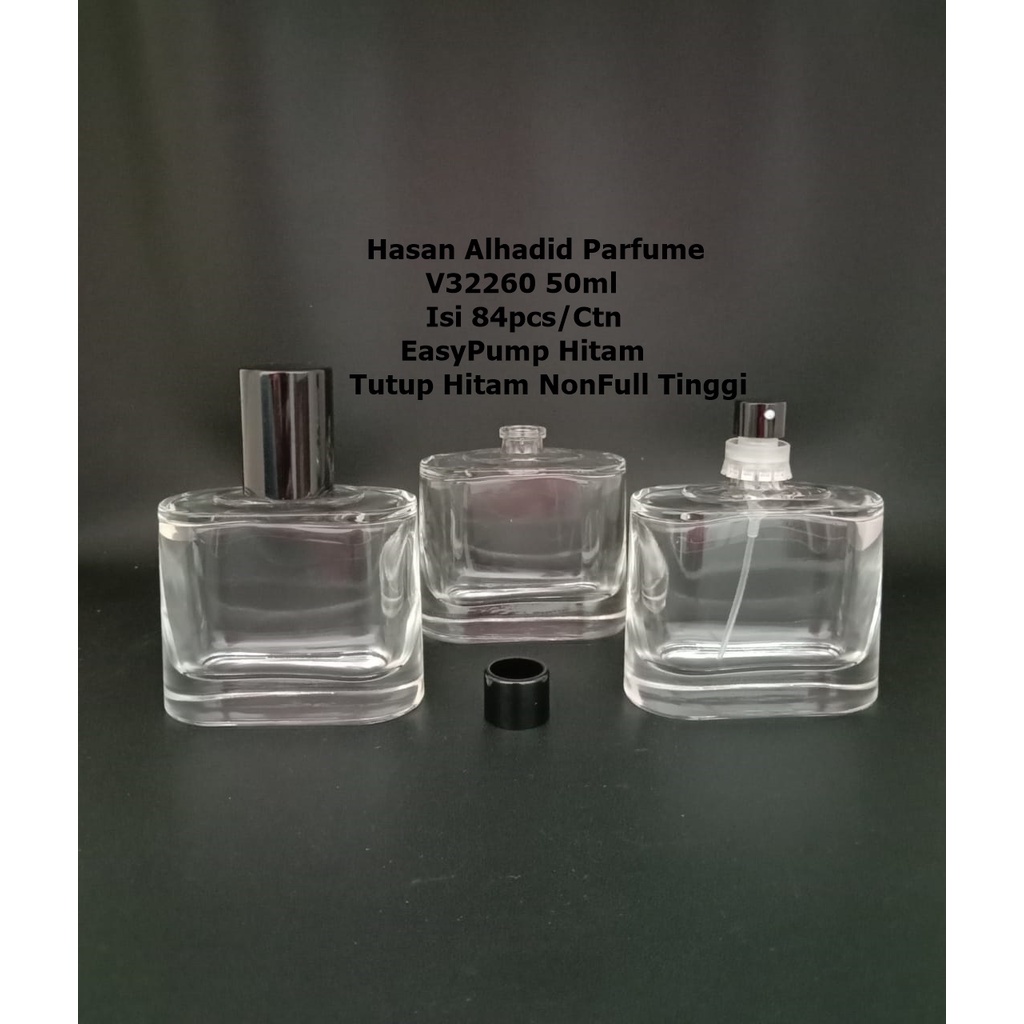 Botol Parfume V32260 50ml Easypum Hitam Tutup Hitam NonFull Tinggi Cartonan