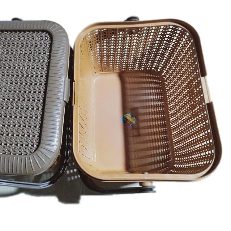 ♟ KERANJANG DENGAN TUTUP - ERIKO MEDIUM - KERANJANG PLASTIK - RAJUT KOTAK - CAPPUCINO - UNIK ☟