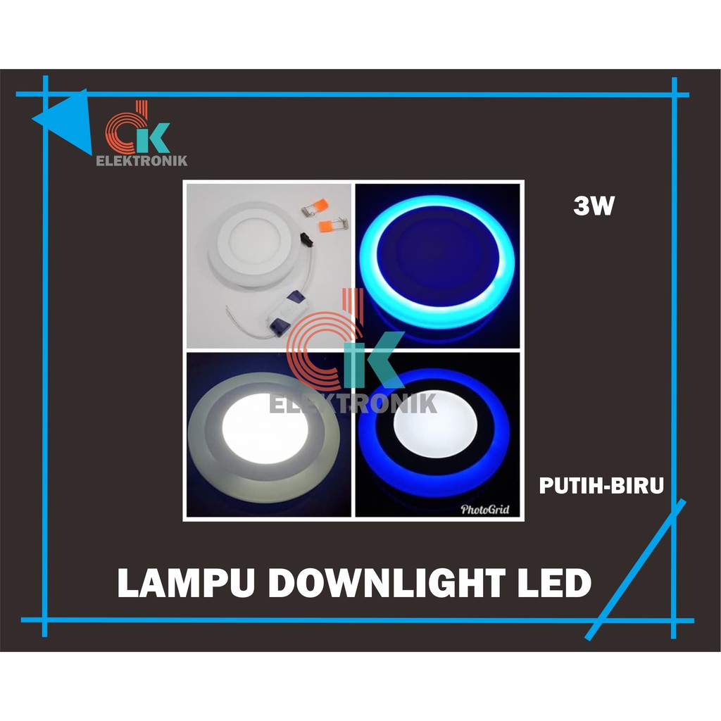 Lampu Downlight LED Panel 2 Warna Cahaya 3W+3 Watt - PUTIH - KUNING. PUTIH - BIRU. Downlight Inbouw