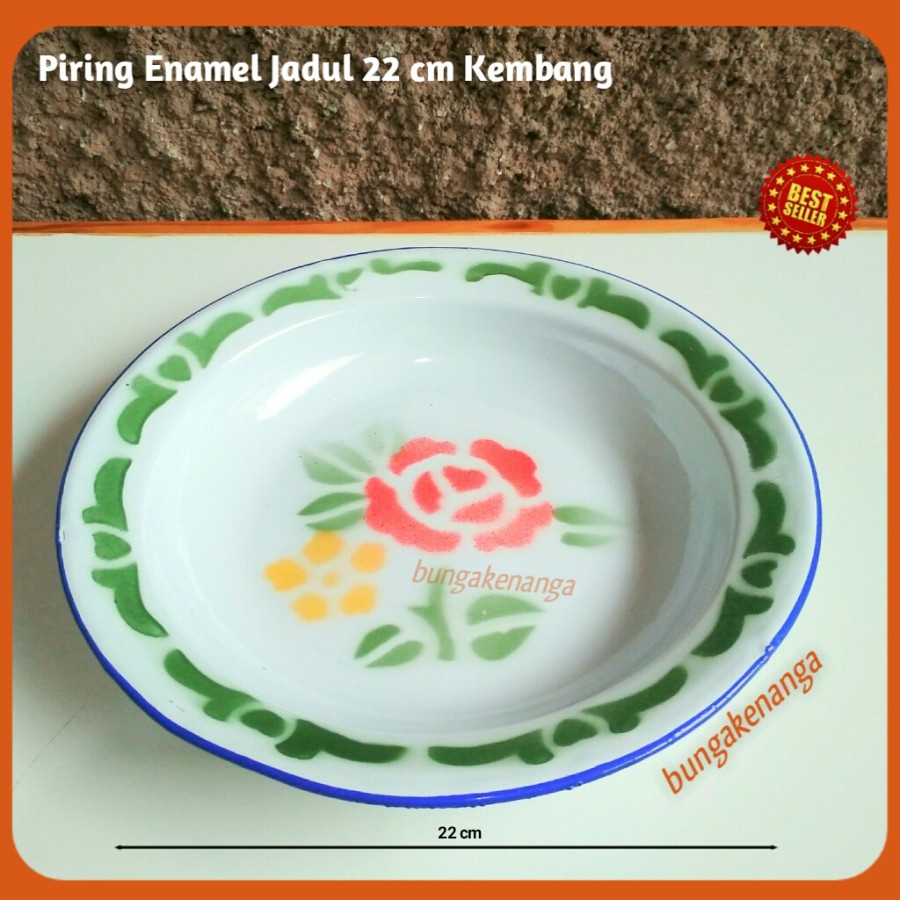 Piring Makan Enamel Jadul 22 cm Kembang Seng Kaleng Antik Jumbo 22cm