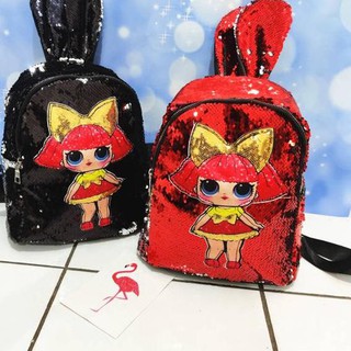 377MC Tas sequin tas ransel tas karakter LOL led kelinci 