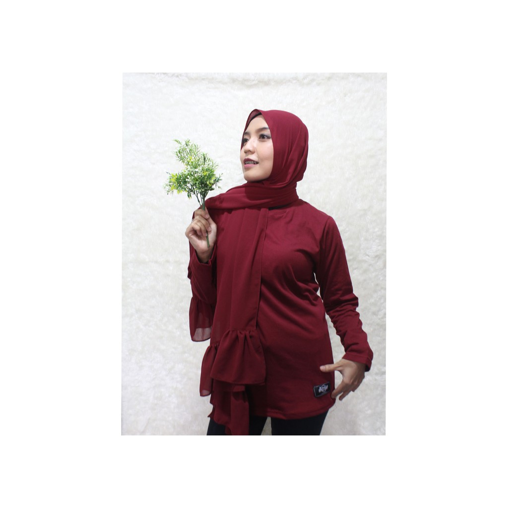 Kaos Polos Cewe Panjang Merah Maroon