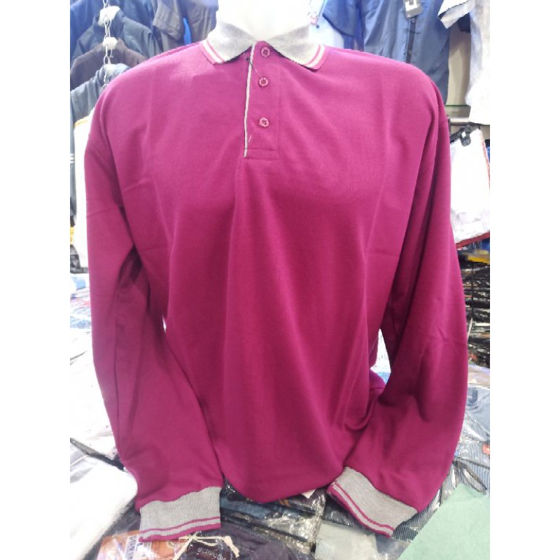 Kaos Polo Ungu Muda Lengan Panjang Seragam Polos