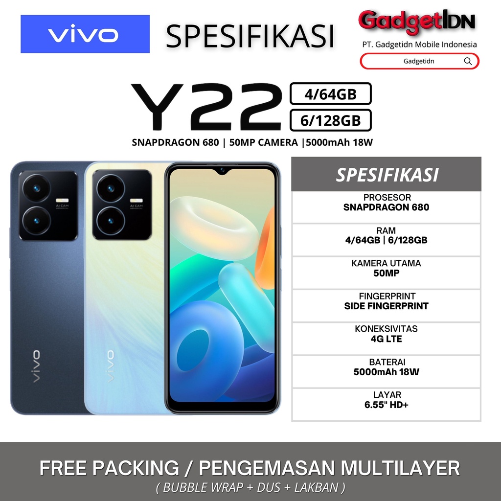 VIVO Y22 4/64GB 6/128GB GARANSI RESMI VIVO