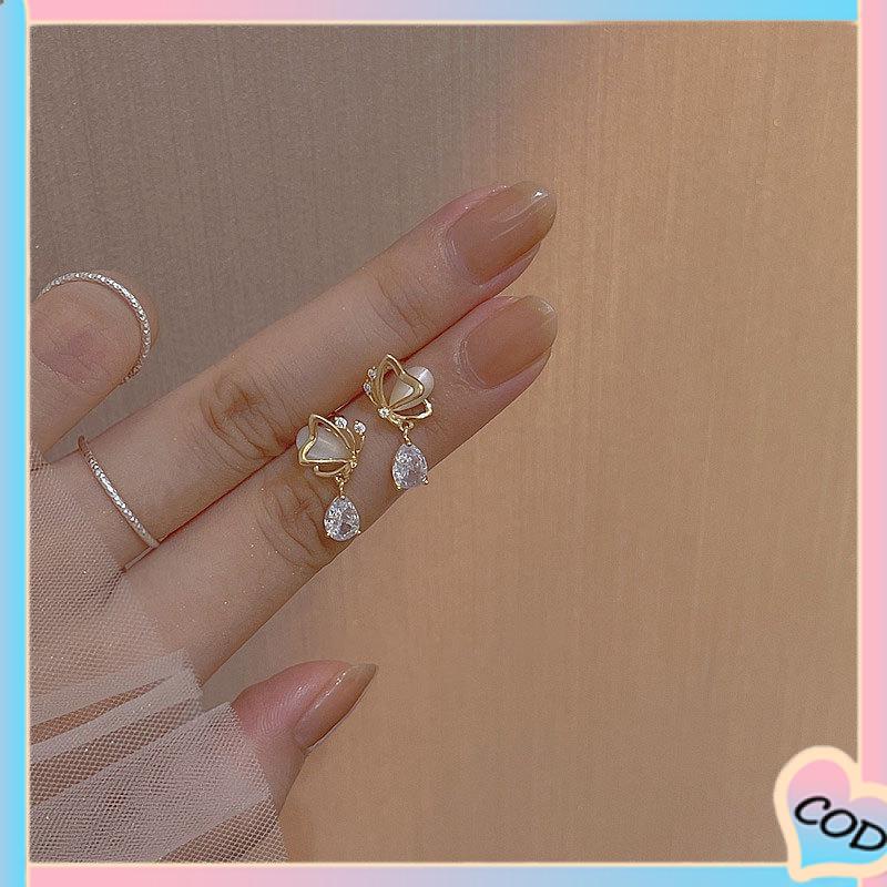 COD❤️ Opal Butterfly Love Water Drop Zircon Stud Earrings Desain Niche Wanita Temperamen Kelas Atas-A.one