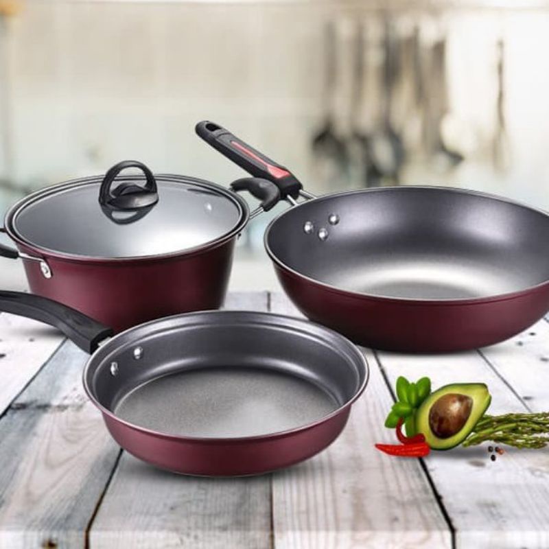 Panci set , GSF 2630 , QME 2432 wajan , wok, enamel , saucepan tutup kaca