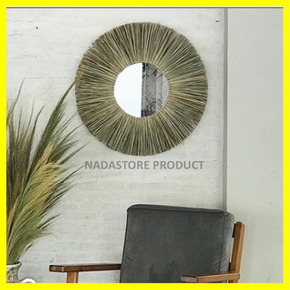 Cermin Dinding Bulat / Bundar Gantung / walldecor / Mirror anyaman mendong / Dekorasi dinding