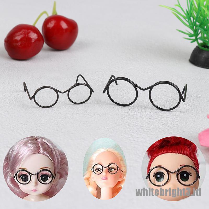 (white3) 10pcs Kacamata Frame Bulat Tanpa Lensa Gaya Retro Untuk Boneka