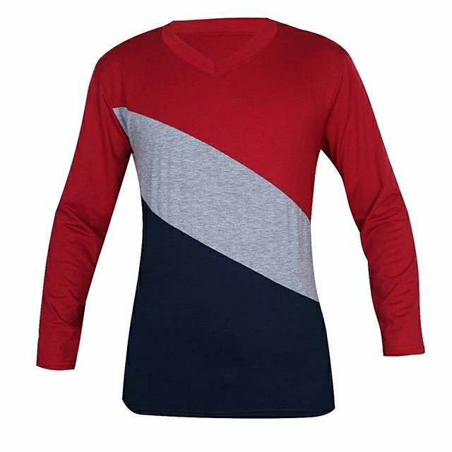 Kaos zhask merah abu baju pria lengan panjang spandek kombinasi  korea japan style kasual santai