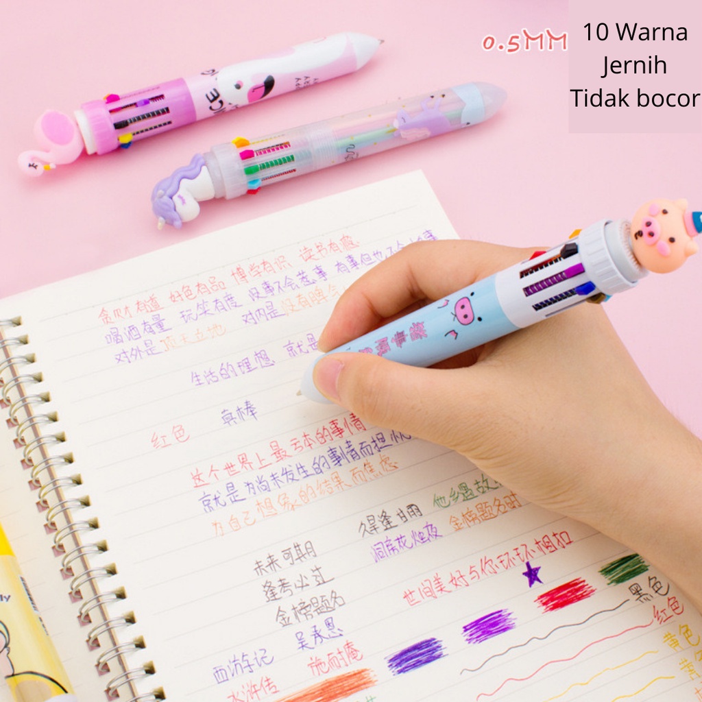 Pen 10 Warna Pulpen 3D Kartun Lucu 0.5mm