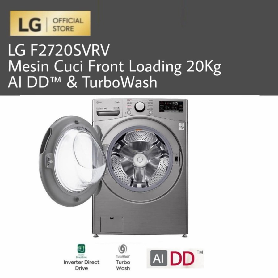 LG F2720SVRV Mesin Cuci Front Loading 20Kg AI DD™ &amp; TurboWash