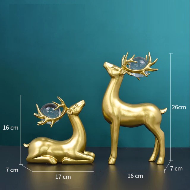 Triple W (2pcs) Copper Deer Kristal Pajangan Hiasan Meja Dekorasi Rusa