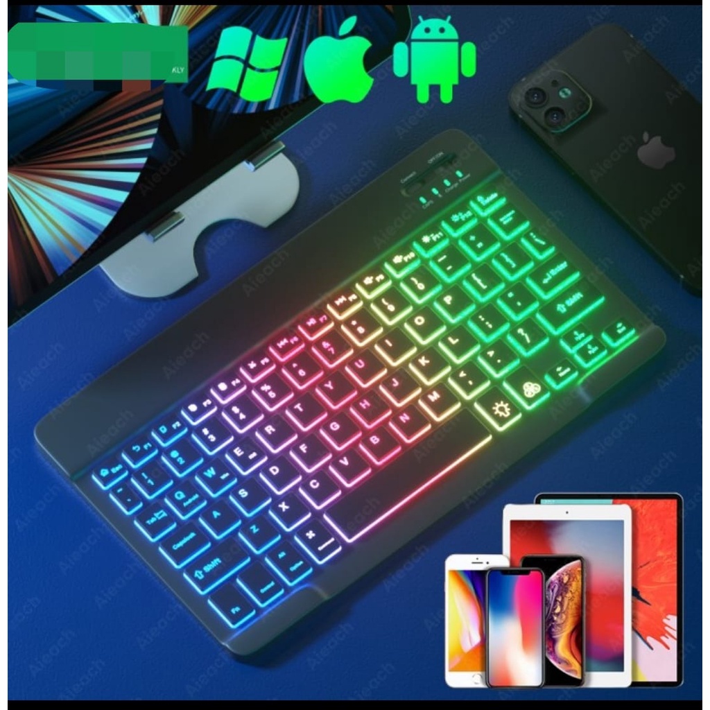 Keyboard Lampu RGB 10inch Mouse bluetooth &amp; Wireless Combo lampu 2in1