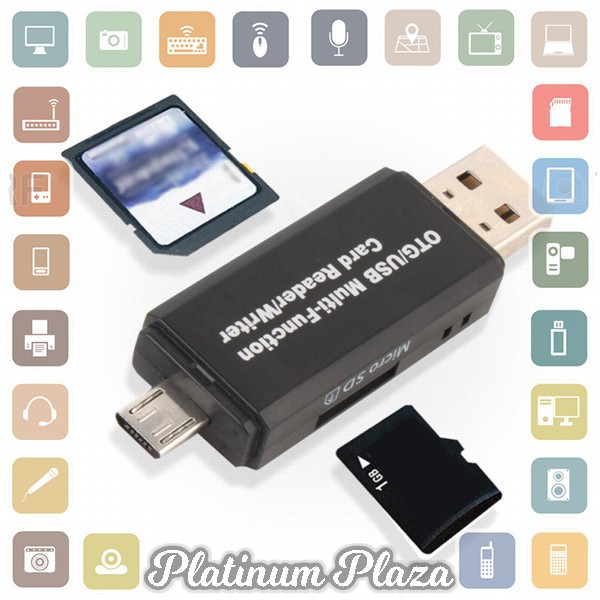 Centechia 2 in 1 OTG Card Reader SD/TF Card Micro USB 2.0 - USB30HS - Black`I68QLZ-