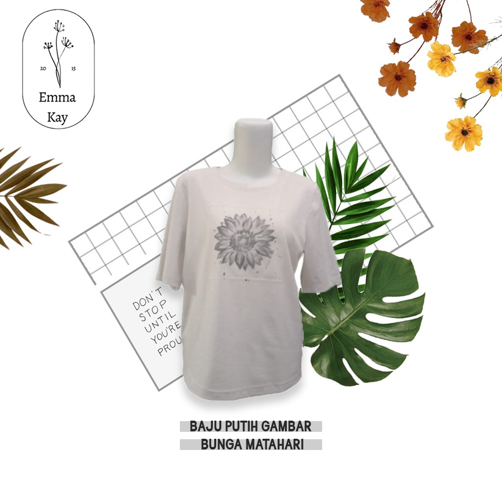 C042 BAJU PUTIH GAMBAR BUNGA MATAHARI