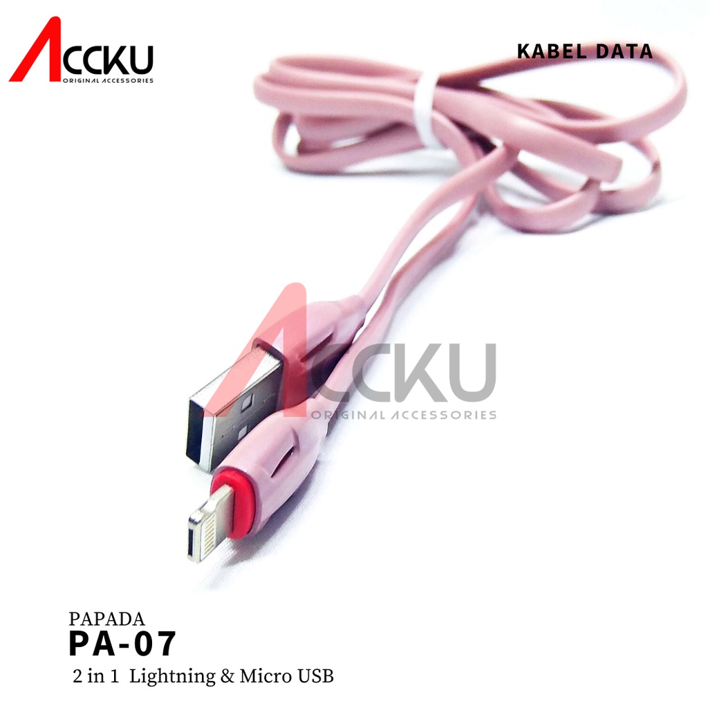 Kabel data 2in1 lightning &amp; Micro Usb kabel charger micro usb kabel lightning usb PAPADA PA-07