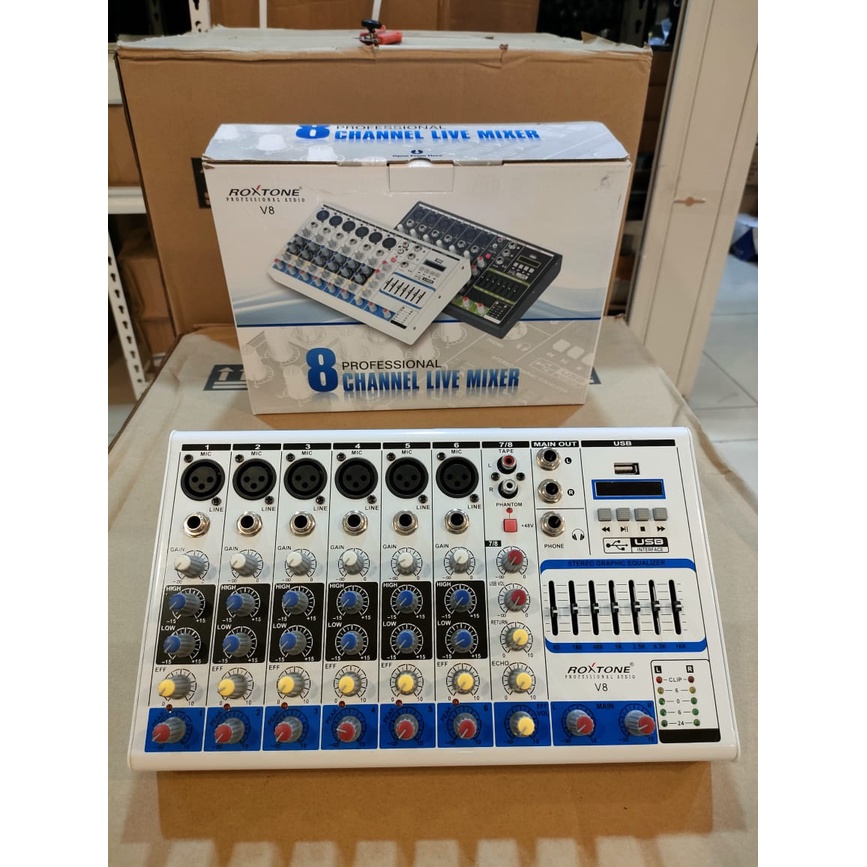 MIXER 8 CHANNEL ROXTONE V8 PROVESIONAL LIVE MIXING
