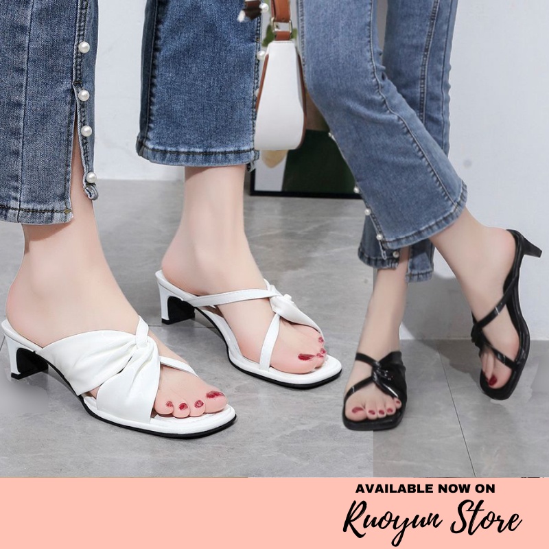 RYX - Gleam Wrinkle Sandal Slip-On Heels Hak Wanita Fashion Casual / Pesta - Ori Import