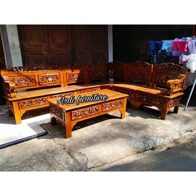 Kursi sudut bagong,meja kursi sudut ukir,meja kursi kayu jati